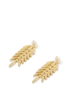Feather Earrings, 18k Gold-Plated Brass & Pearls